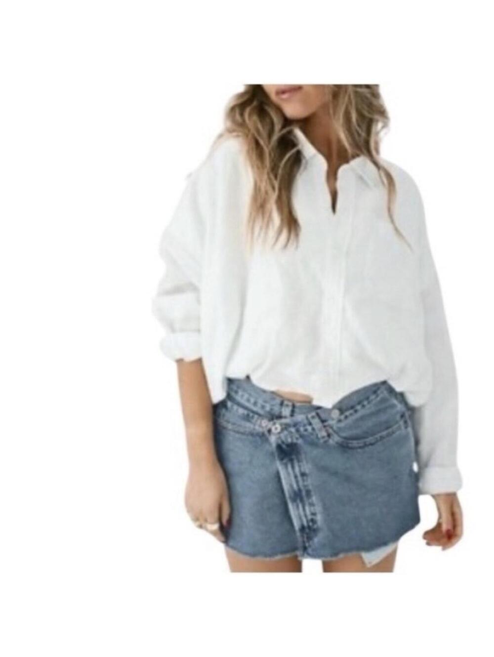 PARKE White Bubble Down Cropped Blouson Poplin Shirt